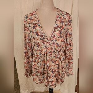 SHEIN Curve Multicolor Floral V-Neck Blouse